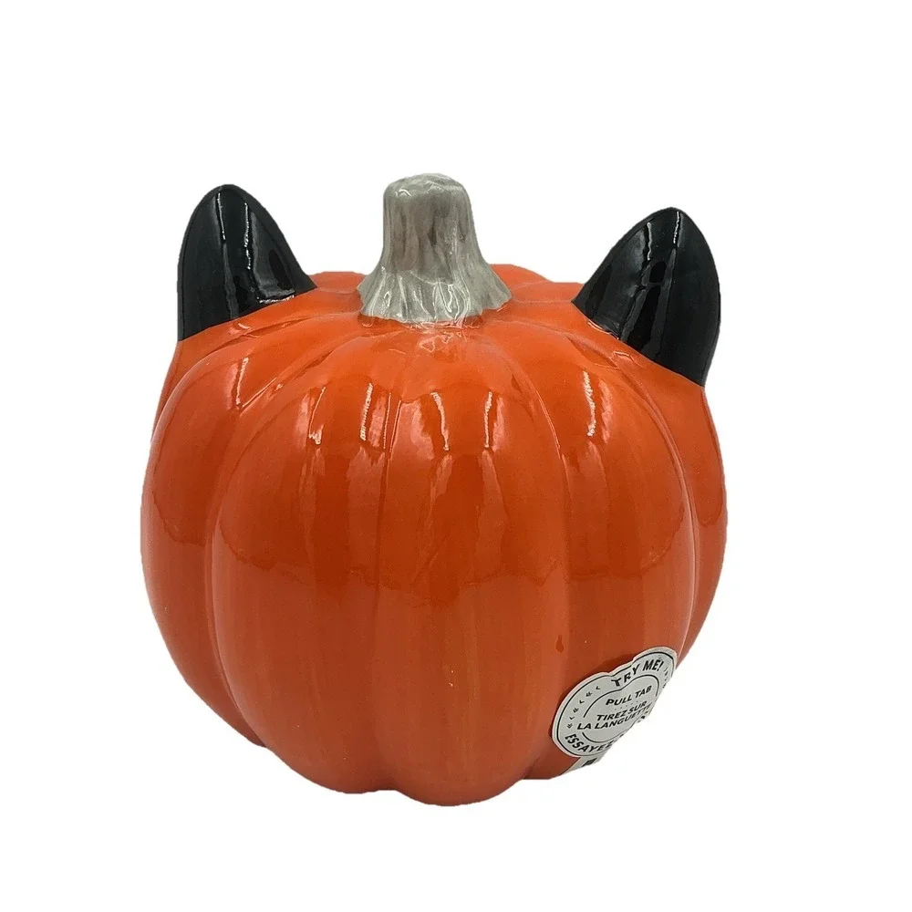 Cat Pumpkin Jack O Lantern Light Up Ceramic Halloween Decor Goblin & Ghoul